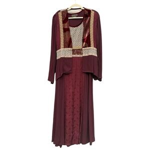 Vintage Alexis Spencer Burgundy Gold Womens Dress Cardigan Set Size 10 Elegant